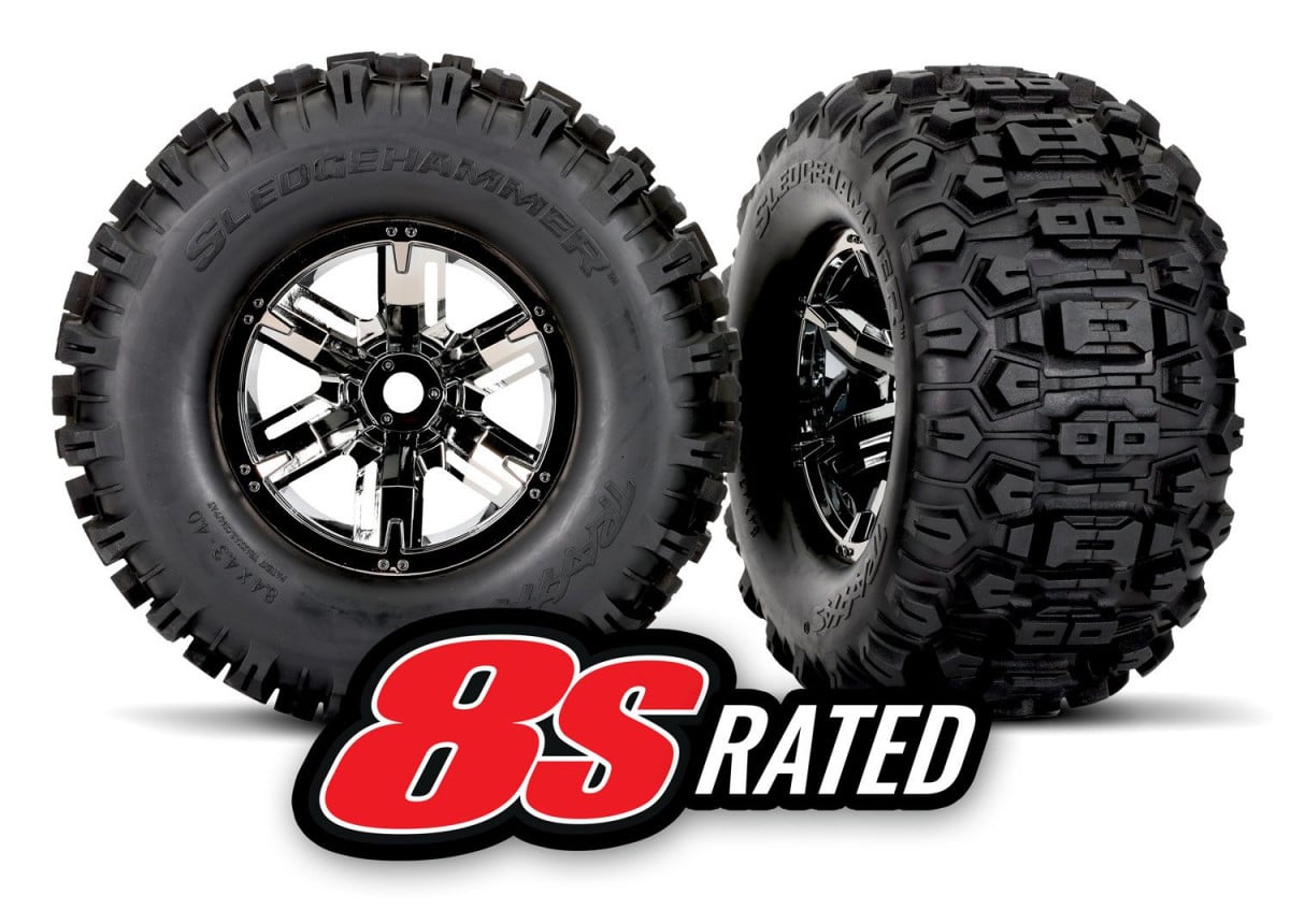 Traxxas-T&W BLK CHRM WHL SLDHMR TIRE L&R