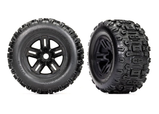 Traxxas-Tires & wheels, assembled, glued (3.8" black wheels, Sledgehammer® tires, foam inserts) (2)